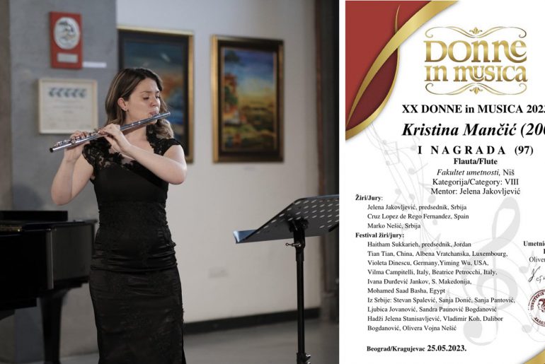 Прва награда Кристини Манчић на интернационалном такмичењу “Donne in Musica” 2023.