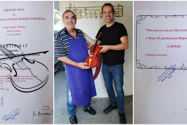 Факултет уметности у Нишу добио на поклон виолину ручне израде виолинара Мирка Вукељића из Добоја (Босна и Херцеговина)